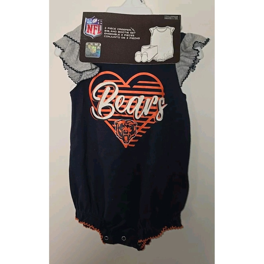 3 Piece Baby Creeper Bodysuit Bears Team Bib And‎ Bootie Set 0-3 Months